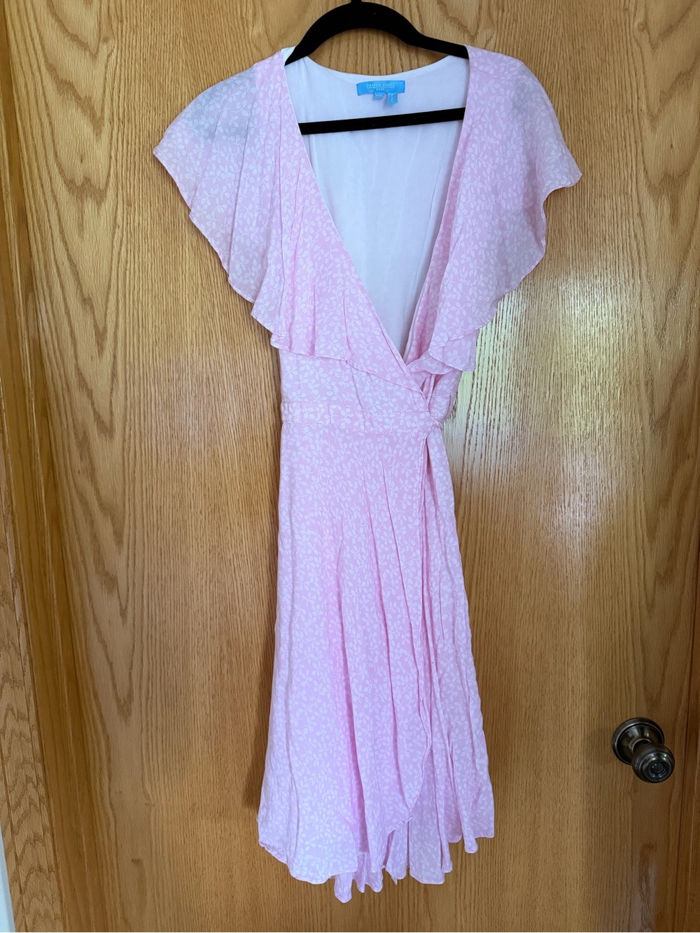 Draper James Pale Pink Wrap Midi Dress with Flutter Sleeves
